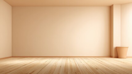 Naklejka premium Empty Room Interior with Beige Walls and Wooden Floor for Mockup, Product Placement, and Interior Design