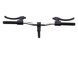 Obraz premium Detailed 3D render of a modern bicycle handlebar with black grips and brake levers, featuring a sleek chrome bar, on a PNG Transparent HD Background. High resolution, isolated bike part.