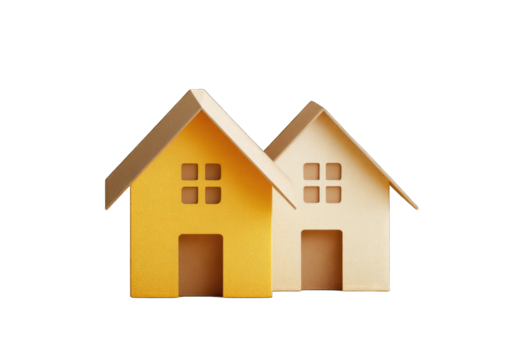 Two simple paper houses, one yellow, one beige, side-by-side - Powered by Adobe