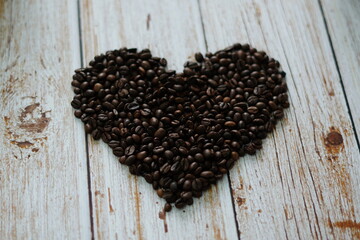 coffee beans in a heart shape