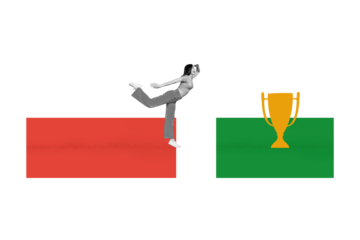 Collage picture of happy purposeful girl looking far away completing tasks winning competition isolated on drawing background