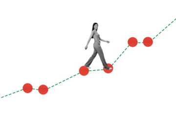 Picture 3d collage of successful smiling girl climbing career ladder way isolated on painted background