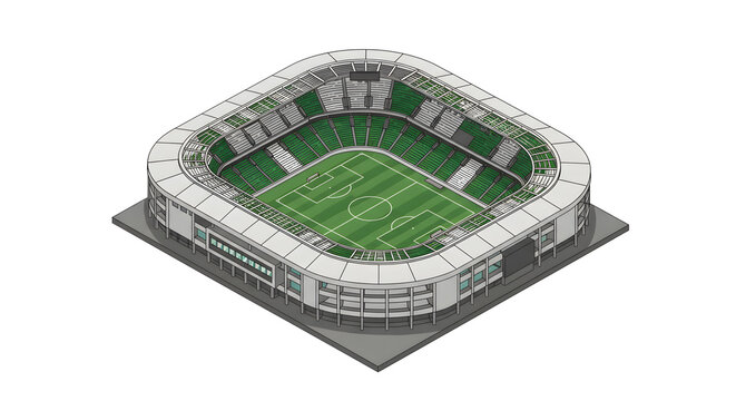 A modern 3D vector illustration of a Aviva stadium presented in a detailed isometric view, ideal for architectural and event concepts.