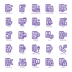 Mobile App Testing Icon pack for your website, mobile, presentation, and logo design. Mobile App Testing Icon line basic color design. Vector graphics illustration and editable stroke.