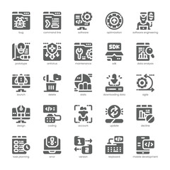 Software Development Icon pack for your website, mobile, presentation, and logo design. Software Development Icon solid design. Vector graphics illustration and editable stroke.