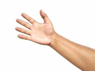 Asian man's hand holding something isolated on white background