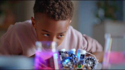 Young inventor experiments with robotics and science in modern lab setting - Powered by Adobe