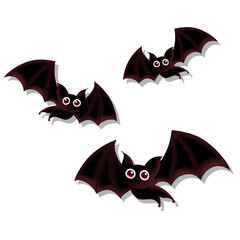 Halloween bat or bats with red eyes on transparent background. Illustration of cute funny animal, bat, bats, fauna design for print, element, decor, sticker, decoration, etc.