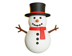3D Snowman with Top Hat and Red Scarf