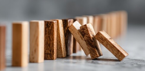 Wooden dominoes falling