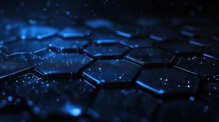 Abstract digital hex grid, glowing blue particles