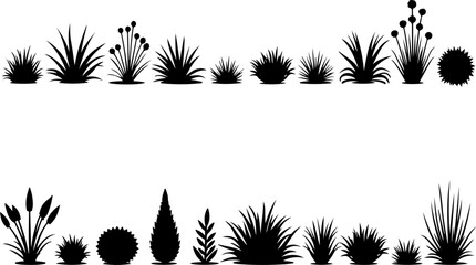 "Grass and Shrub Silhouette Set" vector bundle