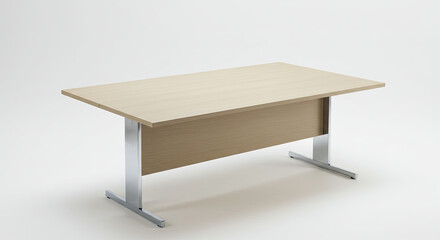 Modern Light Beige Meeting Table with Metal Legs.
