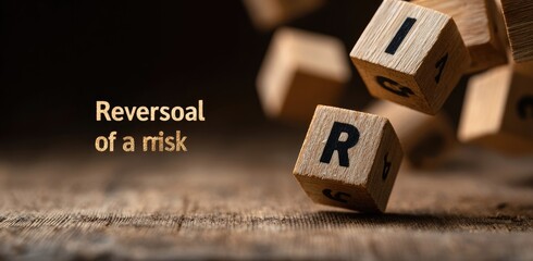 Wooden blocks with letters spelling out "reversal of a risk" falling