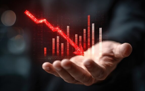 Hand holding a red downward trending graph