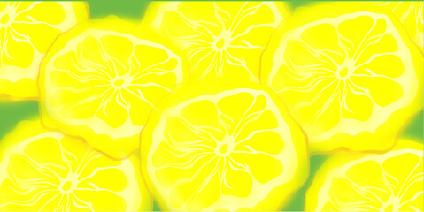 Vibrant Lemon Slice Pattern on Green Background