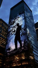 Projected image on skyscraper at night