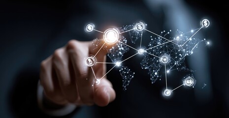 Fototapeta premium Hand touches a global network overlay