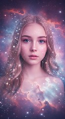 Ethereal Woman with a Galaxy of Stars and Nebulae
