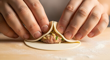 woman hands folding a momos