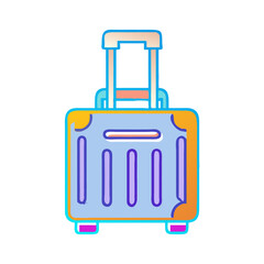 Stylized blue suitcase with retractable handle and wheels