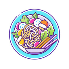 Vibrant noodle bowl with fresh ingredients and chopsticks