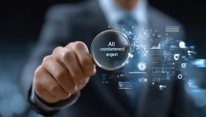 Businessman holding magnifying glass highlighting "All Content Agents