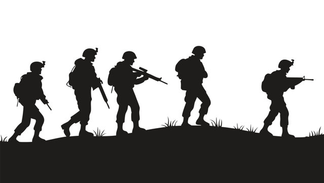 Silhoutte of seven army soldiers on border