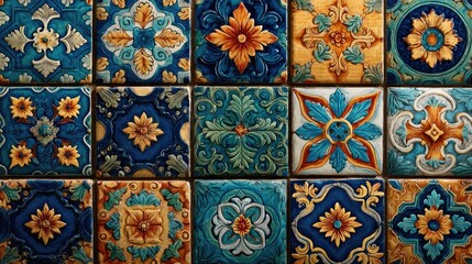 Mosaic of colorful, patterned tiles