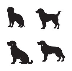 Four black dog silhouettes standing and sitting on white background dog icon dog vector