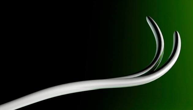 Abstract green 3d lines and cables on dark background digital render