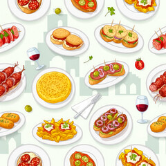 vibrant tapas feast a delicious seamless pattern for food blogs and menus