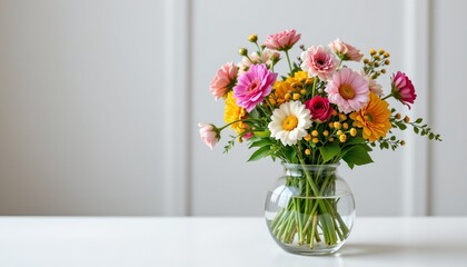 minimal floral arrangement in clear glass, spring mockup, no people, no text, no logo