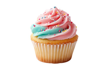 Colorful swirled frosting cupcake isolated on transparent background
