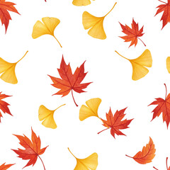 Obraz premium Seamless repeating pattern with autumn leaves for fabric, wallpaper and wrapping paper
