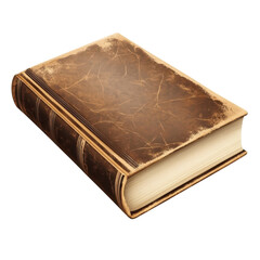 Obraz premium Ged leather bound book with worn cover, vintage style, perfect for historical fiction on transparent background
