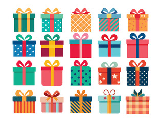  A vibrant collection of gift boxes, each adorned with unique patterns and colorful ribbons, perfect for adding a touch of joy to any celebration or special occasion.