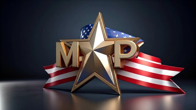 3d animated star with american flag and letters mp