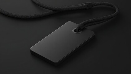 Fototapeta premium Blank black rectangular tag with cord