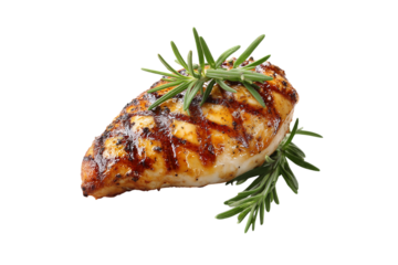 Grilled chicken breast with rosemary isolated on transparent background