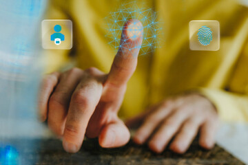 Hand scanning fingerprint for security access on digital screen