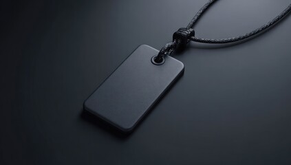 Fototapeta premium Matte black rectangular tag, rope necklace