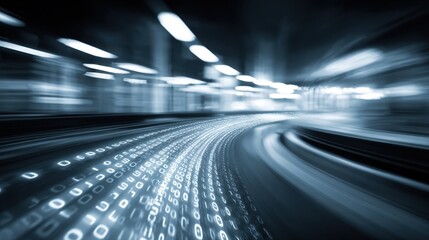 Abstract data stream tunnel with digital code, ideal for technology or speed concepts