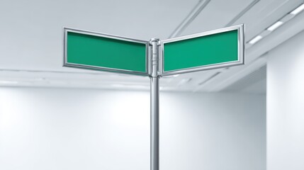 Directional Sign with Green Blanks, Standing Indoor, Perfect for Custom Text and Wayfinding Concepts