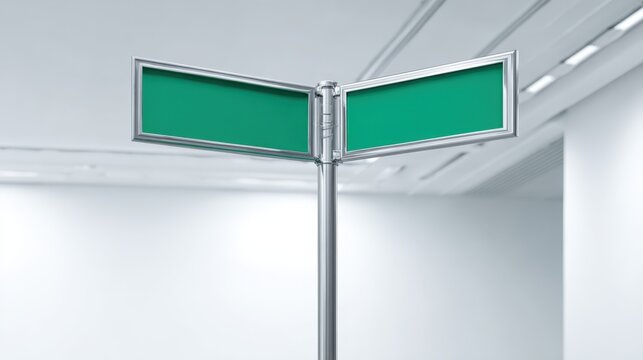 Directional Sign with Green Blanks, Standing Indoor, Perfect for Custom Text and Wayfinding Concepts - Powered by Adobe