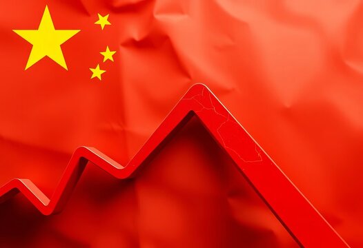 China flag backdrop, red arrow plunging, stock market crash graphic,  finance,  red arrow
