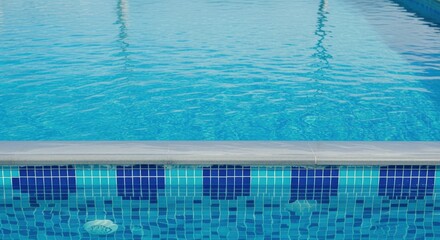 Close-Up of Swimming Pool Water Surface with Tiled Edge: Clear Blue Water Background