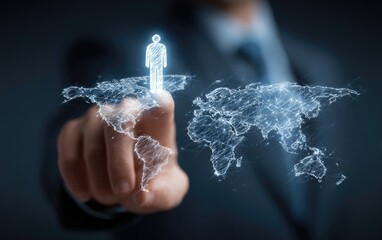 Person highlighted over a global network map