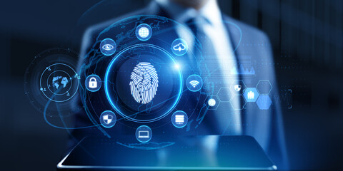 Biometric Security Access and Digital Identity Interface on Virtual Screen.