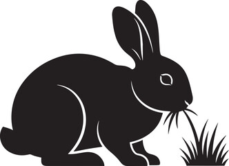 Simple Black Silhouette of a Rabbit Eating Grass